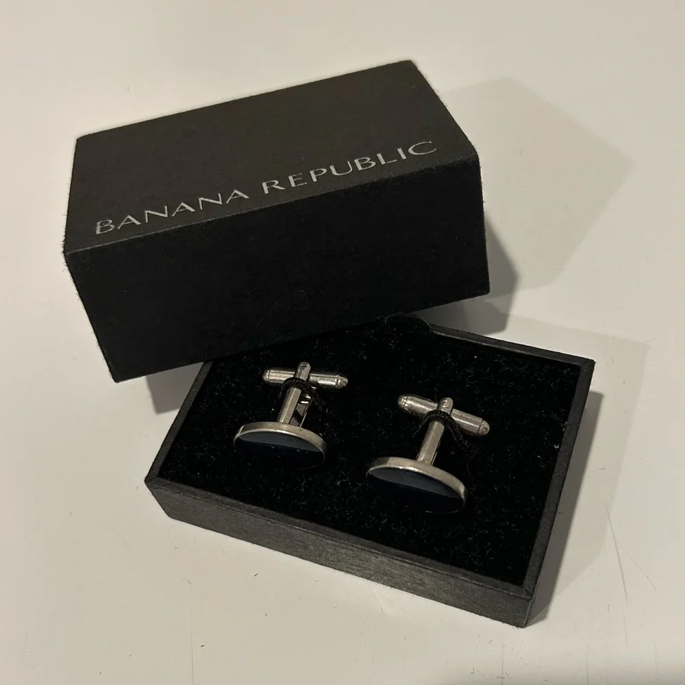 Banana Republic Silver Tone Polar Blue Domed Enamel Cuff Links - Picture 3 of 6